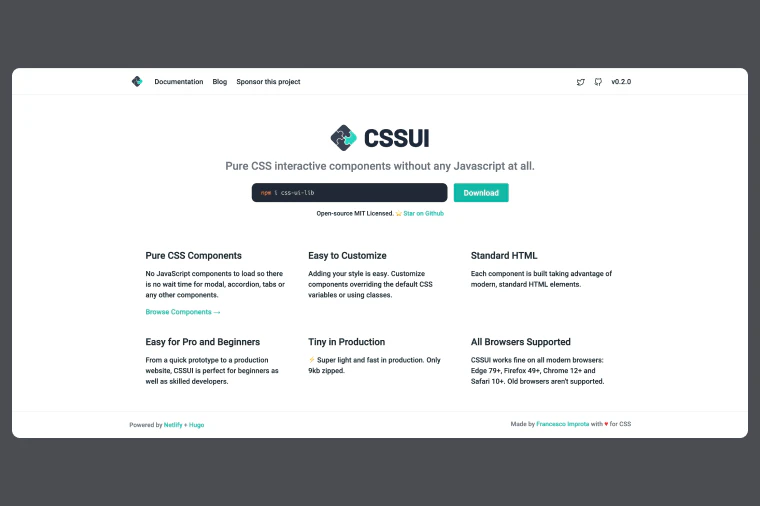 CSSだけで実装されたUIコンポーネントライブラリ CSSUI