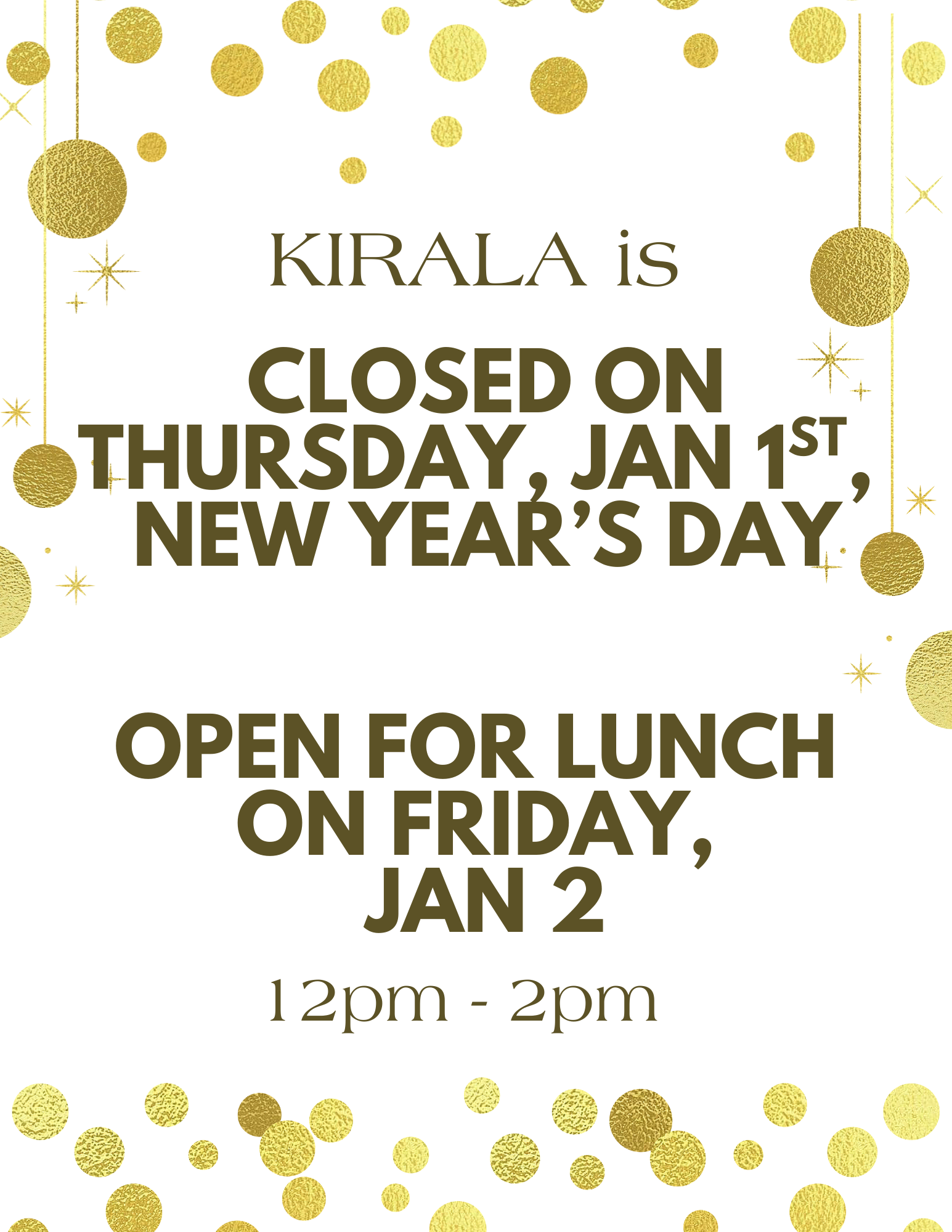 New Year's Updated Schedule