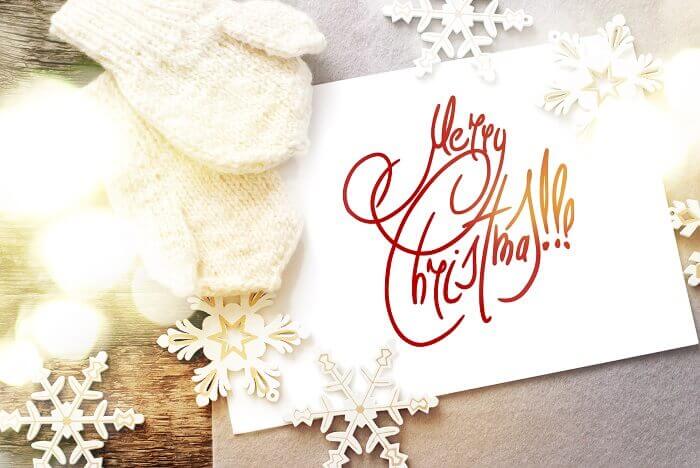 Christmas Card with Message Happy New Year isolated on white, de