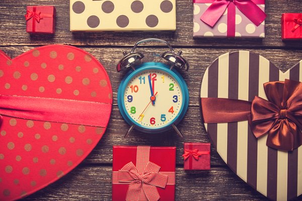 Retro alarm clock and christmas gifts around
