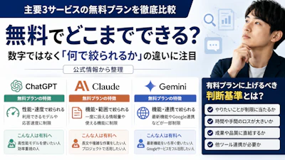 ChatGPT・Claude・Geminiの無料プラン比較｜課金すべき分岐点はどこか