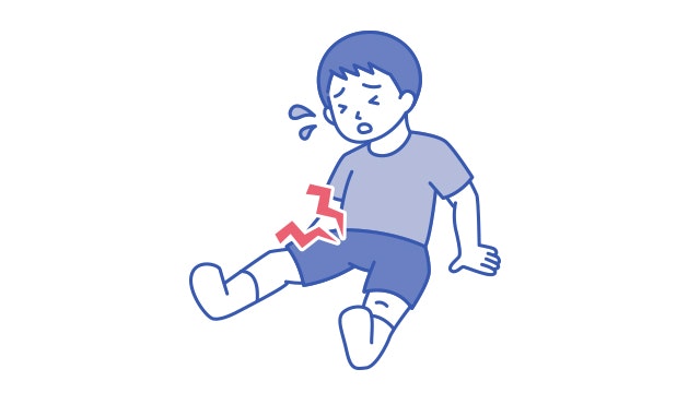 子供が股関節の痛みに痛がっている様子を表す図です