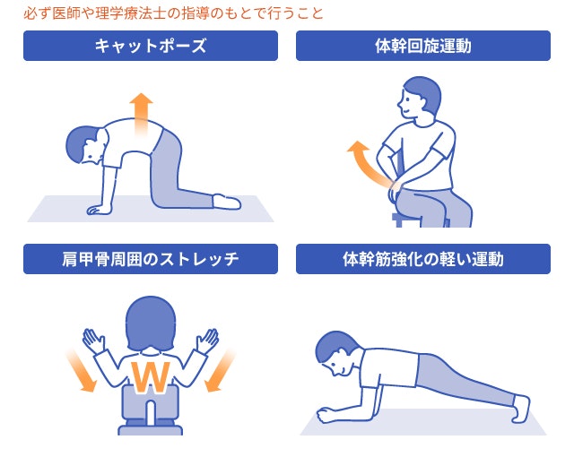 胸椎椎間板ヘルニアに対するストレッチを説明する図です