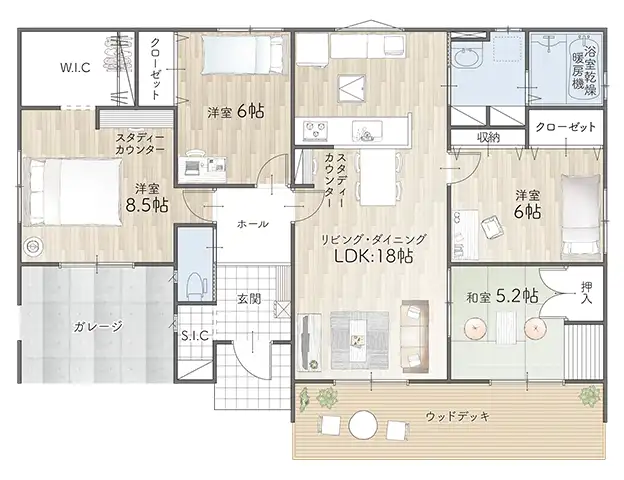 平屋3LDK～4LDK（33坪プラン）間取り