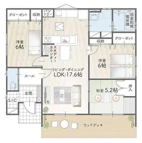 平屋2LDK～3LDK（24坪プラン）間取り