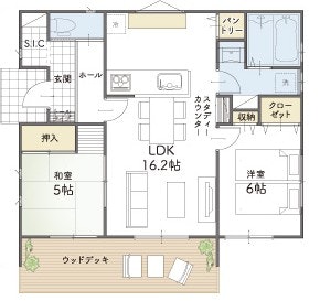 19坪2LDK間取り