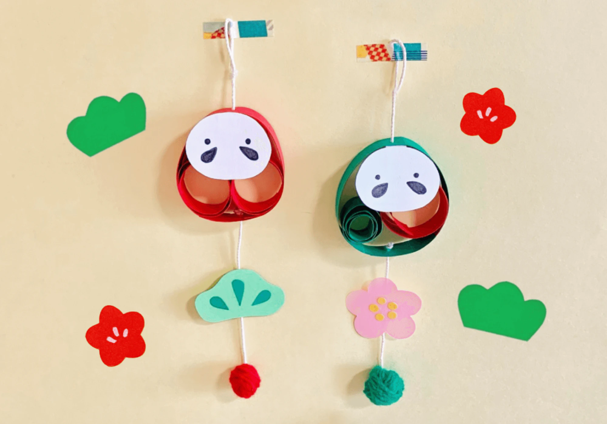 クイリングだるまの吊るし飾り