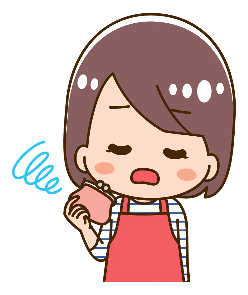 お財布を持ってため息をつく女性