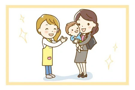 障害を持つ子供を迎えにきた母親と保育士