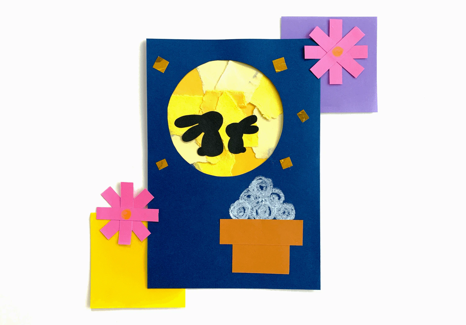 ちぎり絵のお月見うさぎの製作