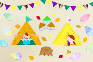 秋のキャンプの壁面