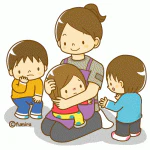 子どもを抱く保育士