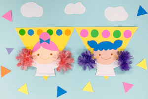 製作「ポンポンの立体万国旗」