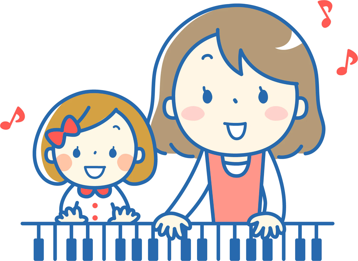 子どもとピアノの先生のイラスト