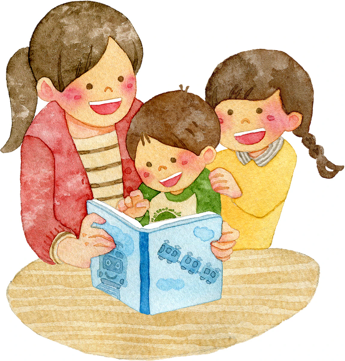 仲良く本を読む様子