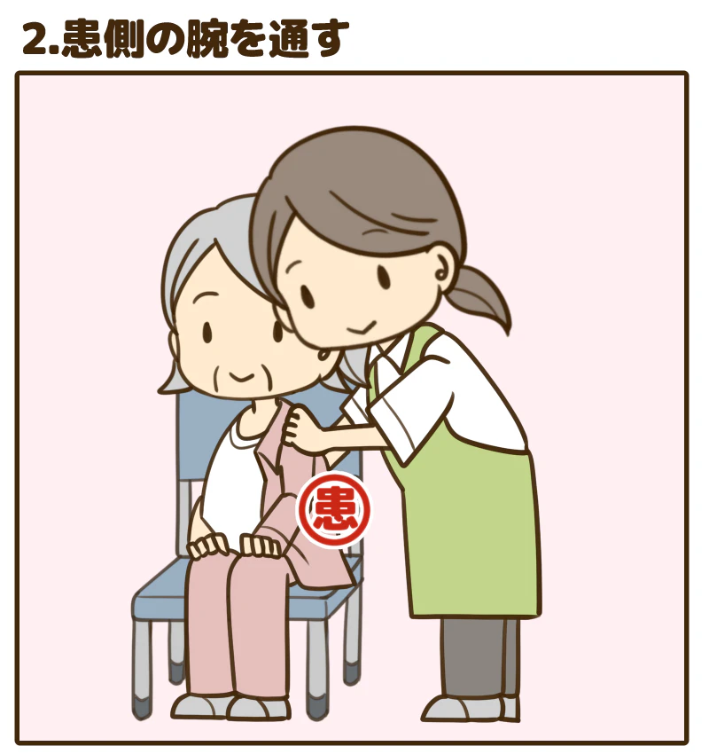 2.患側の腕を通す