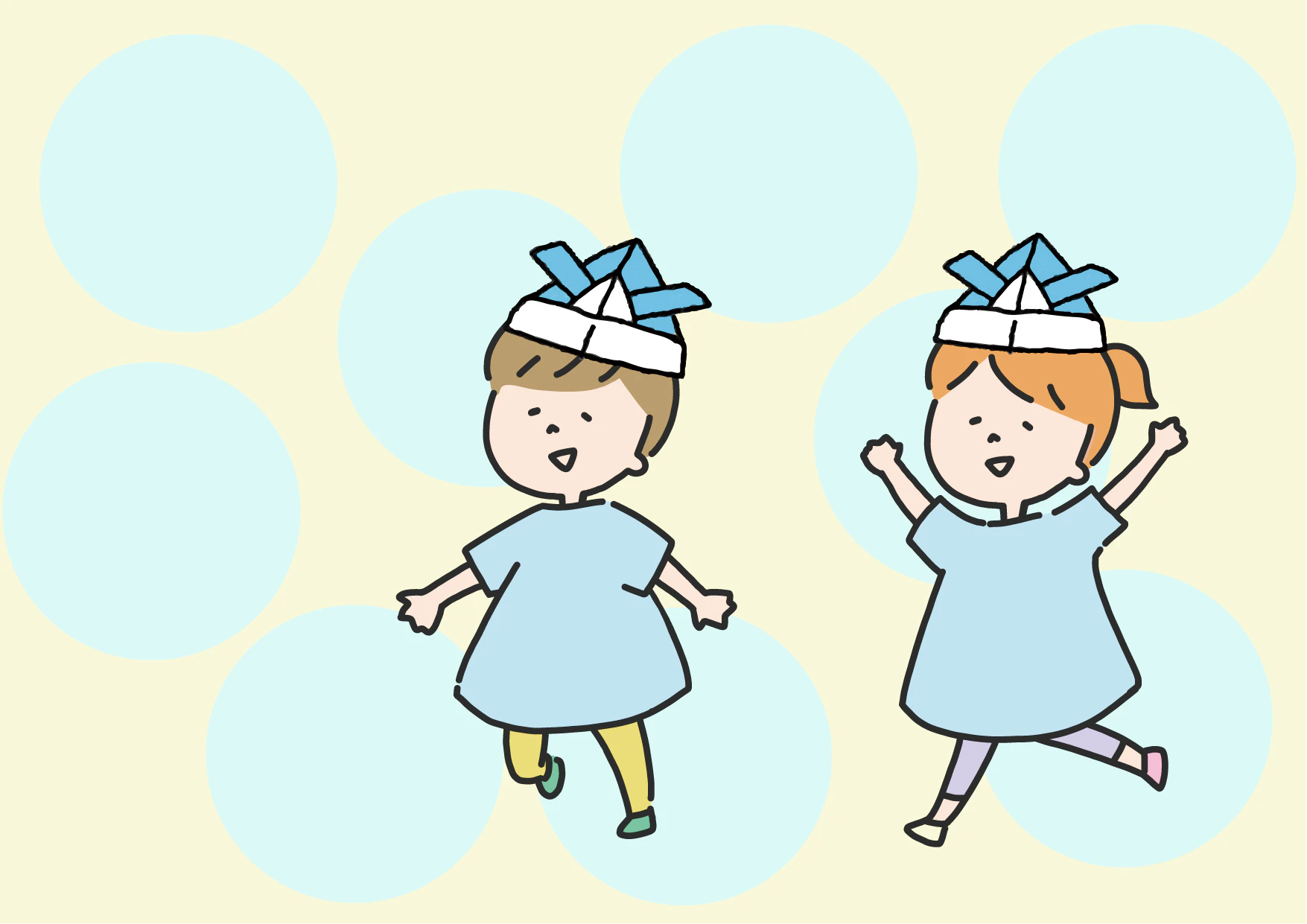 兜をかぶった子どもたち