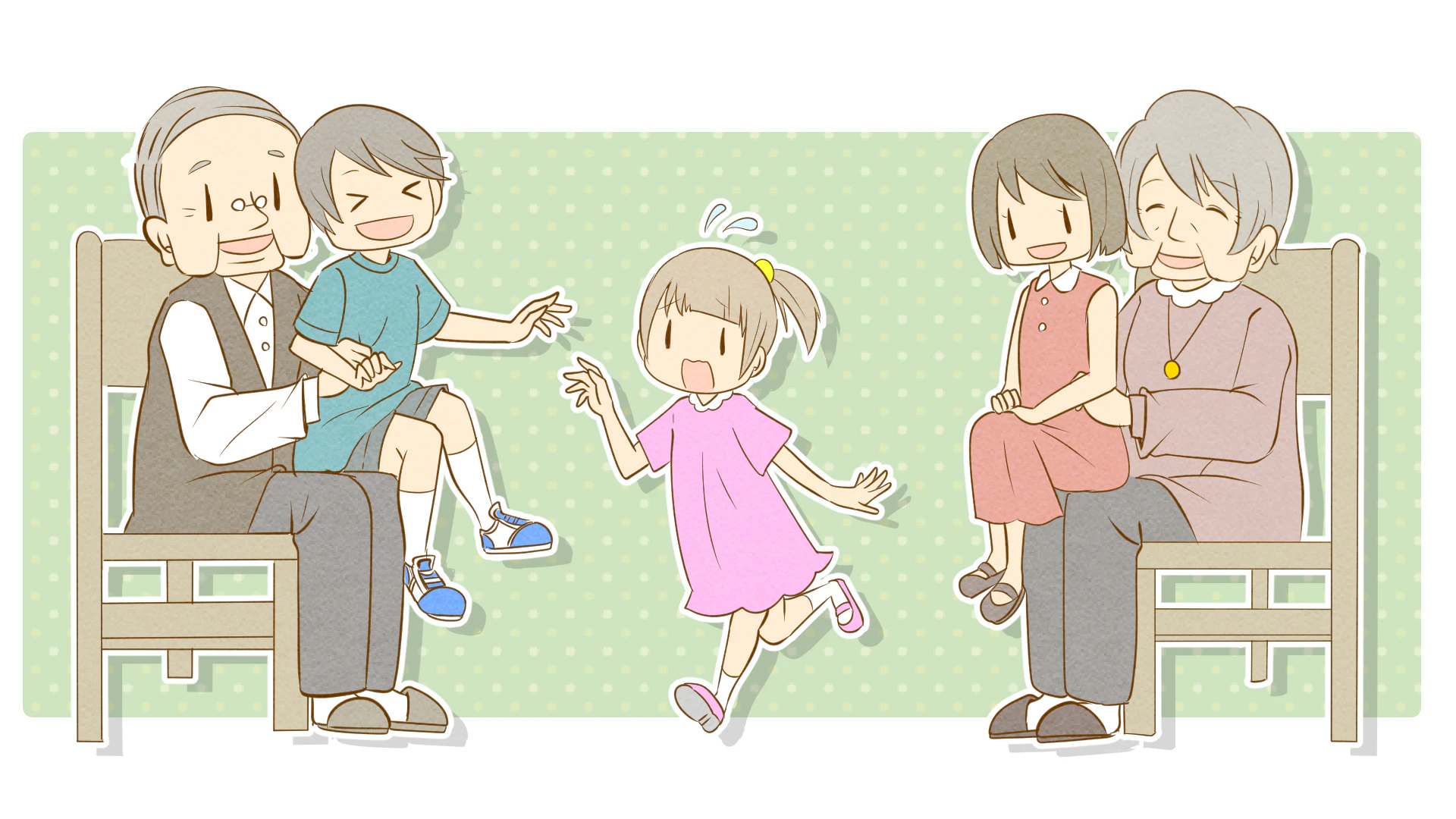 おひざとりゲームで遊ぶ子どもとお年寄り