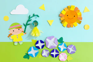 夏の太陽と朝顔の壁面