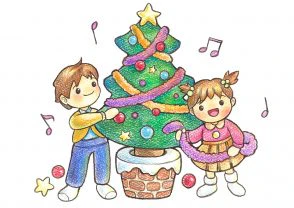 ツリーと子どもたちのイラスト