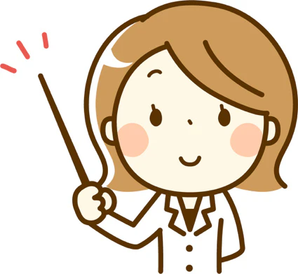 指示棒を持っている白衣を着た女性