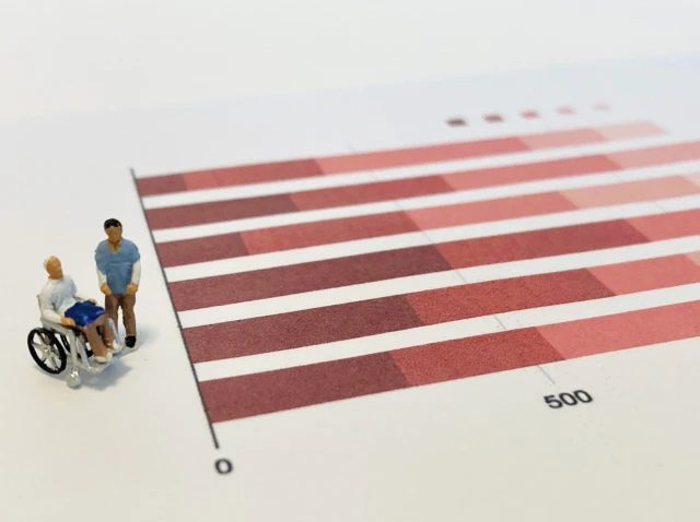 医師と患者のミニチュア人形とグラフ用紙