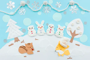 2月の壁面雪だるまと冬の森