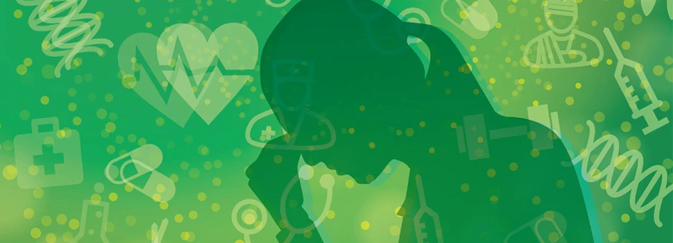 目頭を抑える女性