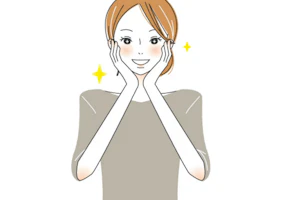 女性が頬に手をあて、目を輝かせながら喜んでいる画像