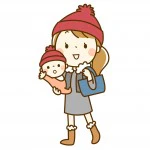 赤ちゃんとおそろいの服を着たお母さん