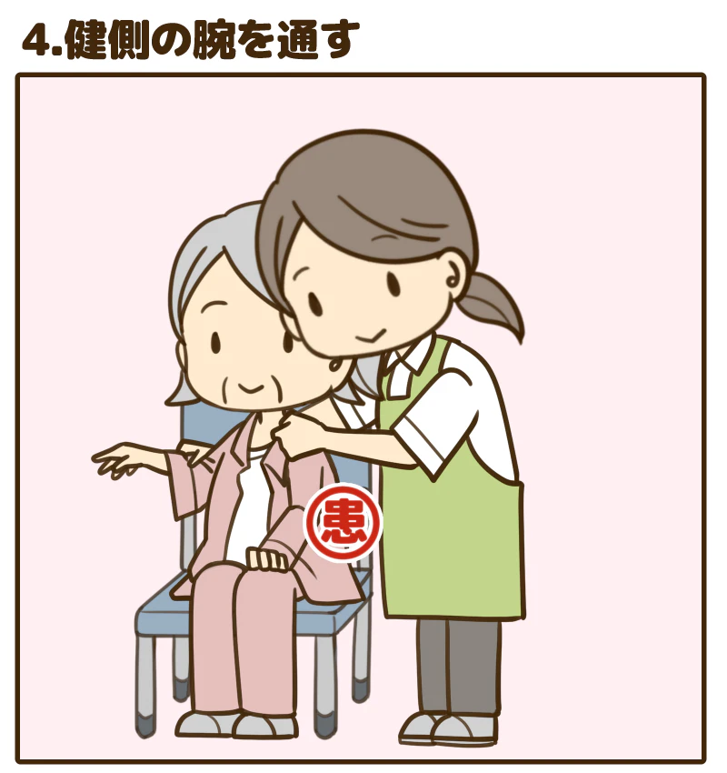 4.健側の腕を通す