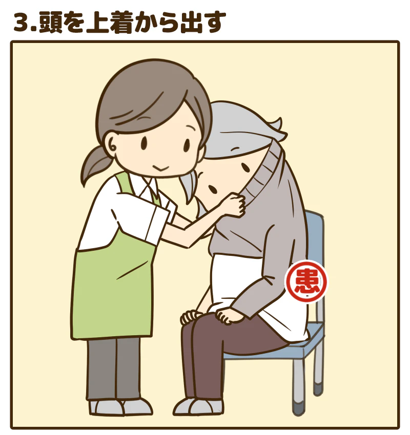 3.頭を上着から出す