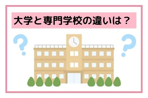  大学と専門学校の違いは？ のタイトルと学校のイラスト.jpg