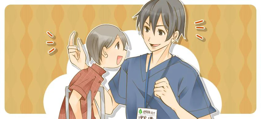 男性理学療法士が患者さんと話している
