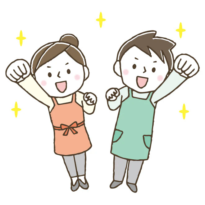 女性と男性の保育士のガッツポーズ