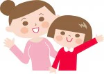 親子で手を振っているイラスト