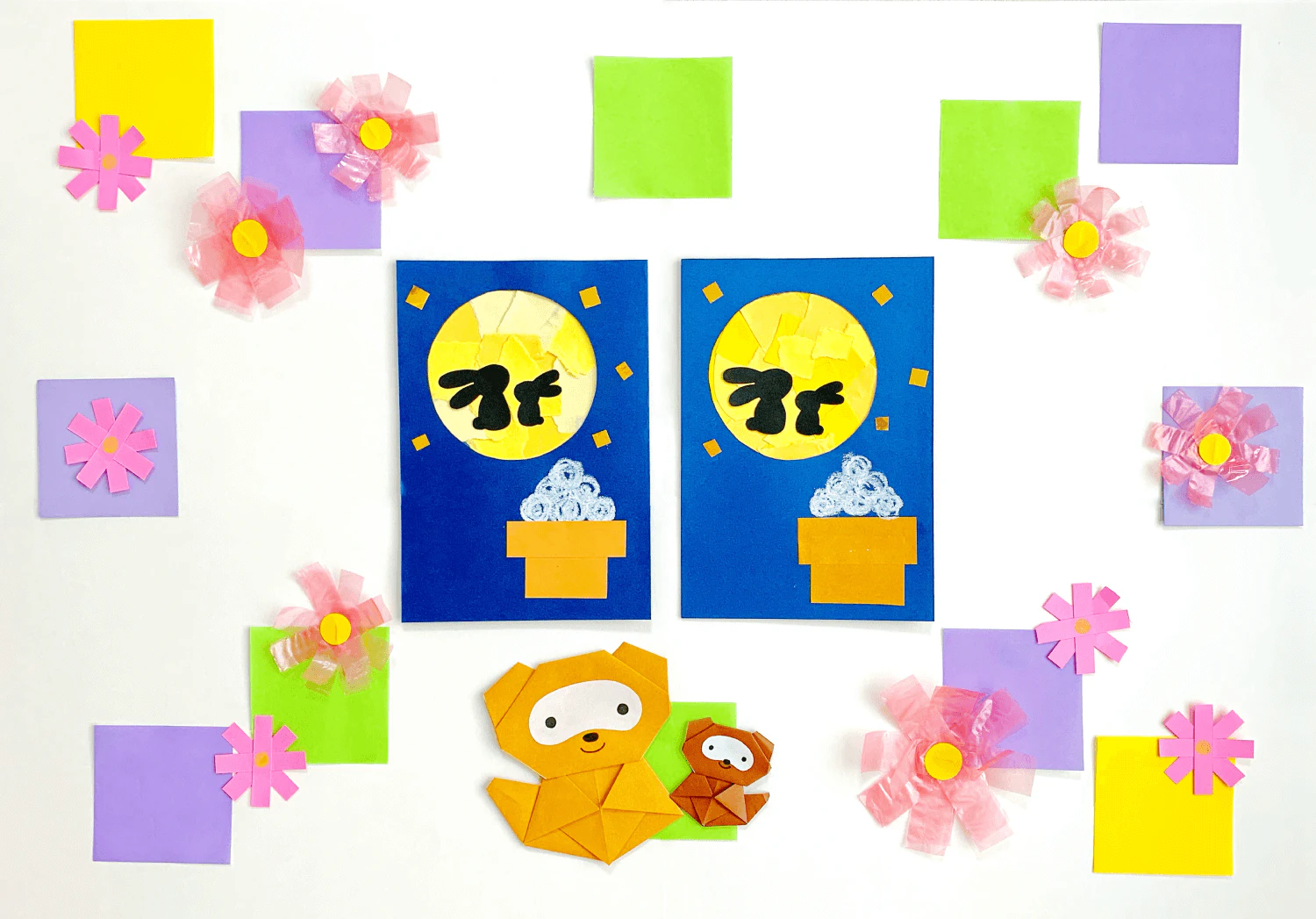 お月見うさぎとコスモスの壁面 