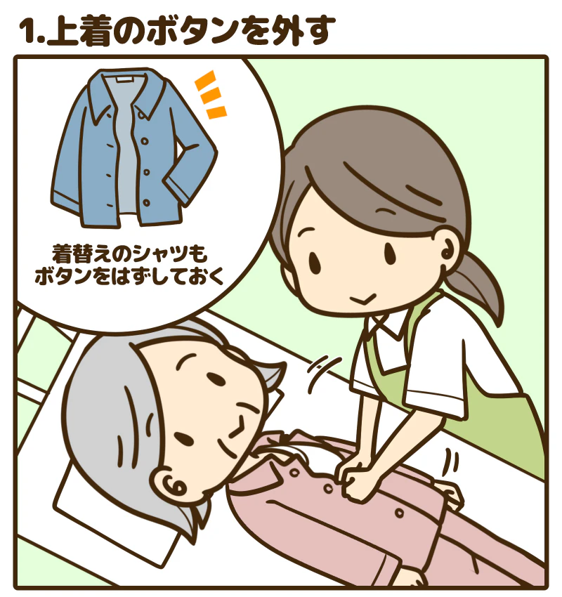 1.上着のボタンを外す