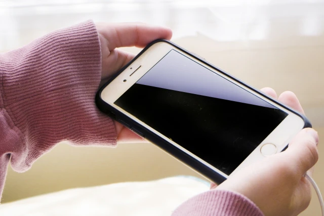 両手でスマホを持つ様子