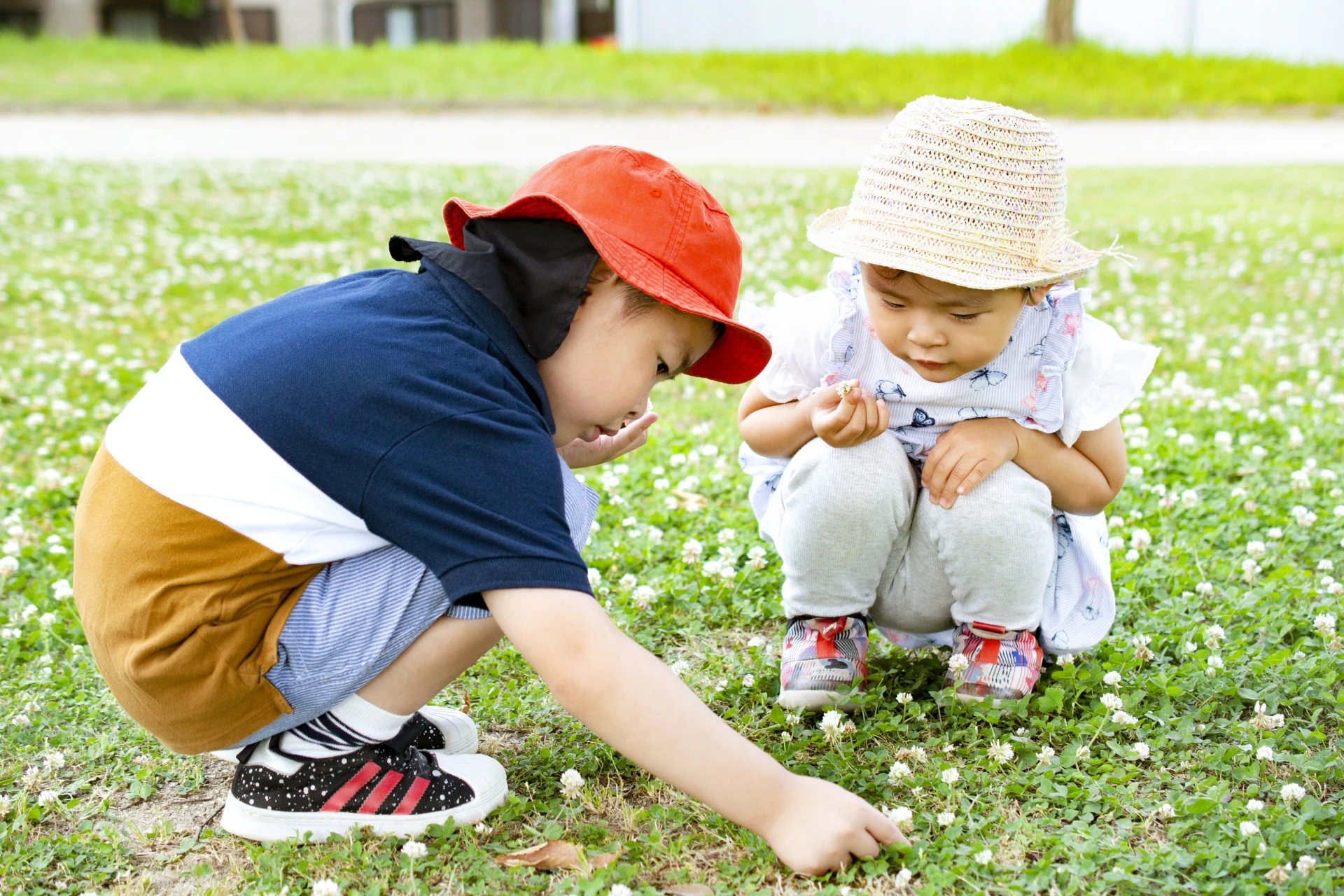 花摘みをしている子ども