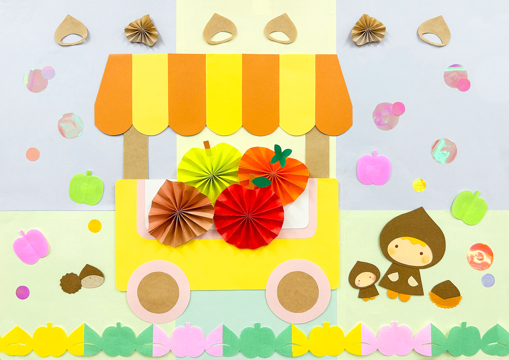 秋のくだものの壁面装飾