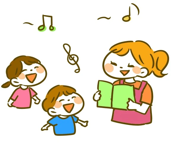歌う保育士と子ども