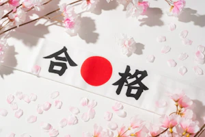 合格鉢巻きと桜