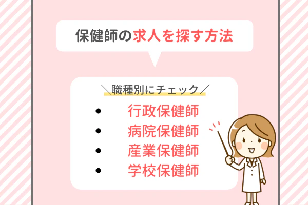 保健師の求人を探す方法 職種別にチェック・行政保健師・病院保健師・産業保健師・学校保健師