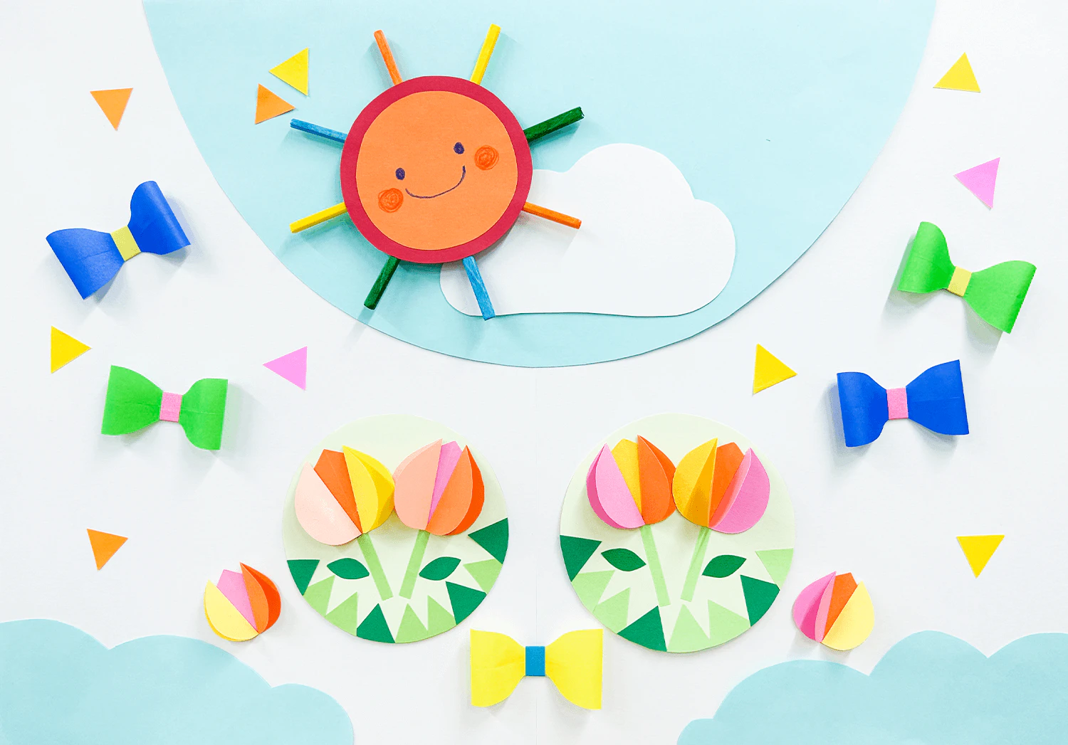 おひさまとチューリップの壁面デザイン