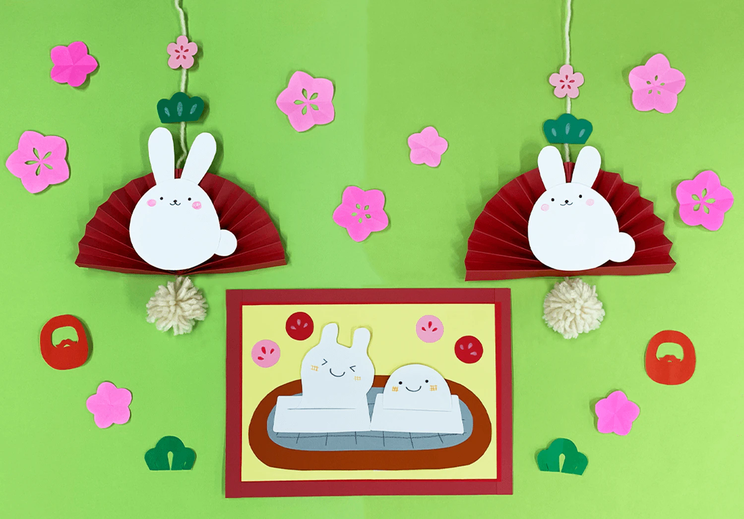 うさぎのお正月飾りの壁面