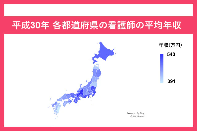 平成30年 各都道府県の看護師の平均年収