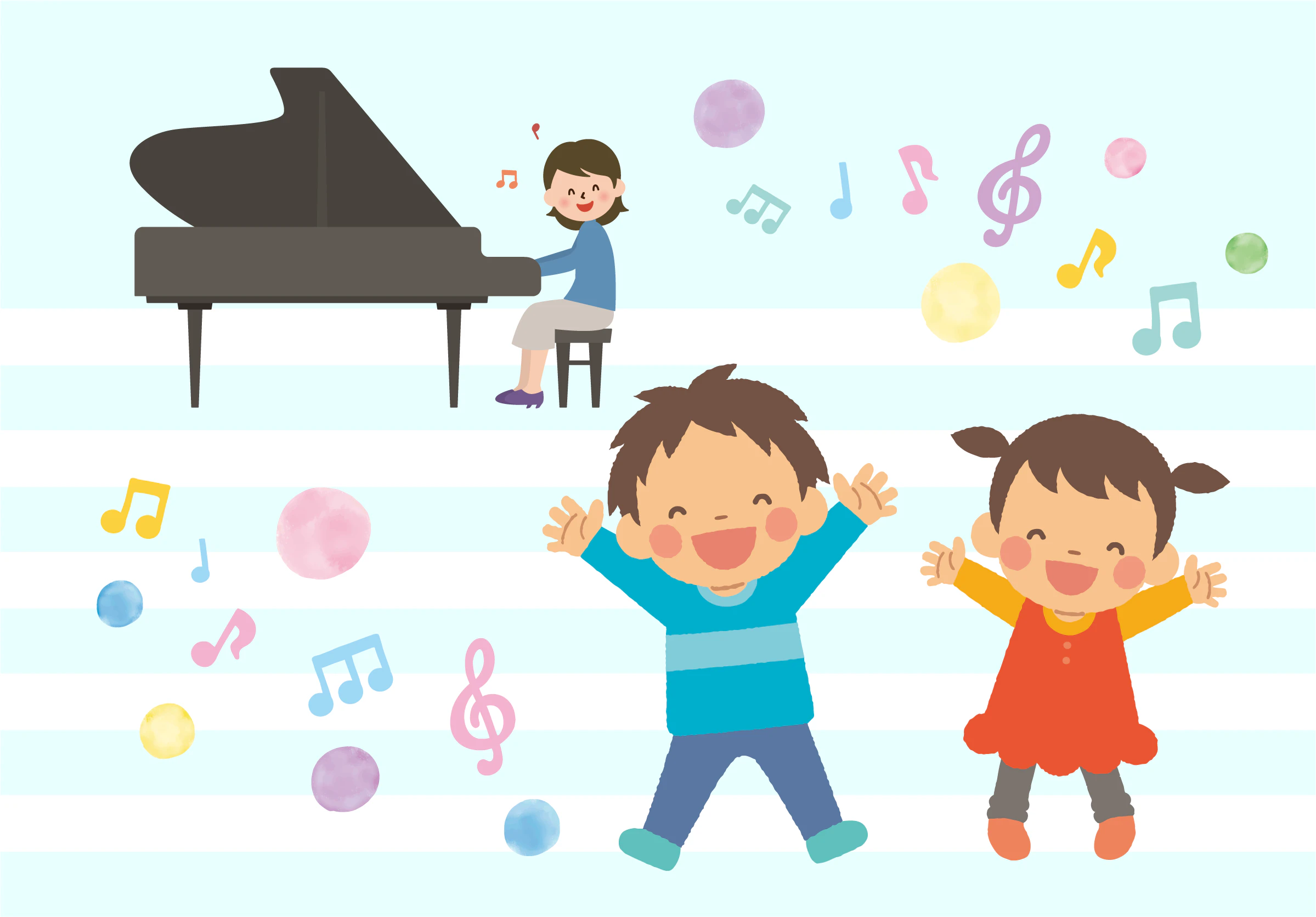 リトミックを楽しむ子どもと保育士