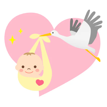 コウノトリが赤ちゃんを運んでいる