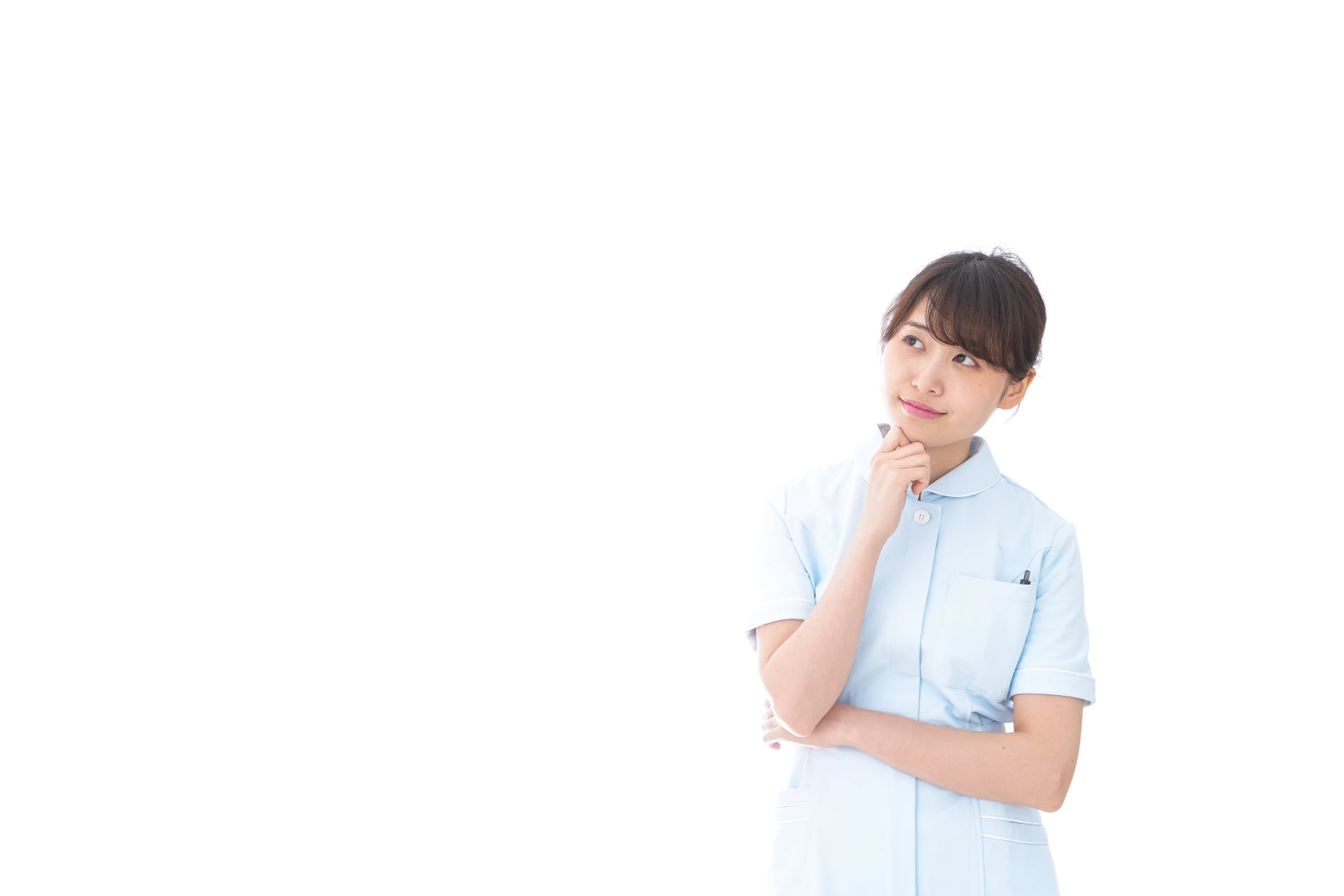 考えるポーズの看護師さん